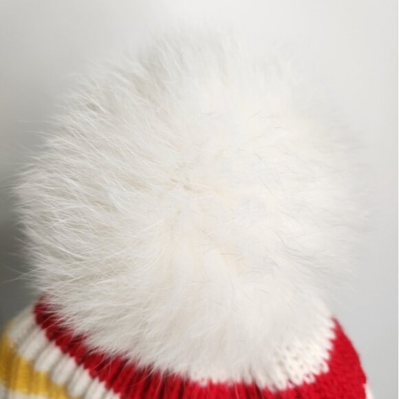 HBC Hudson Bay Company Silverlake Multicolour Stripe Fur Pom Pom Winter Toque - Picture 6 of 8